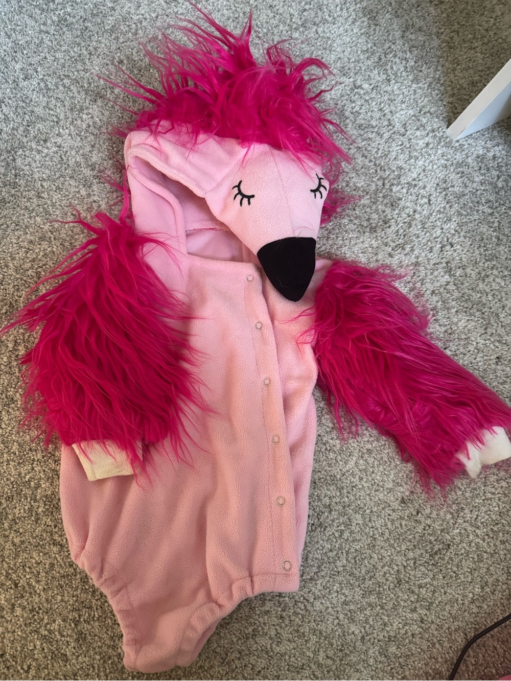 Pink Flamingo Hooded Infant Onesie with Plush Feathers (12-18 month)